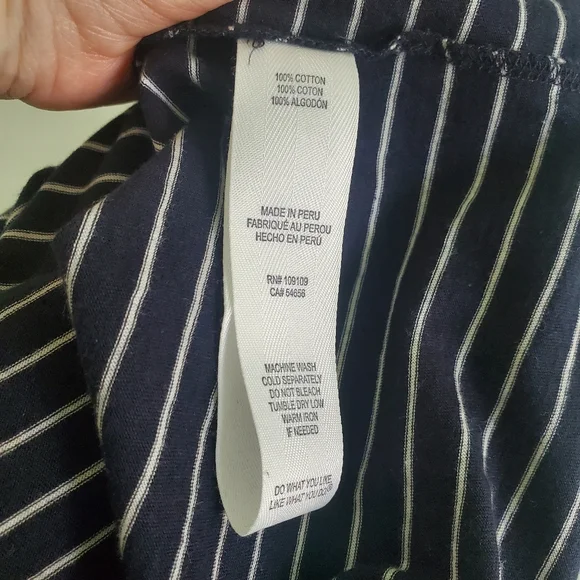 Vince Navy Blue Cotton Knit Striped Crew Neck Boxy Cut Long Sleeve T-Shirt S - Picture 9 of 12